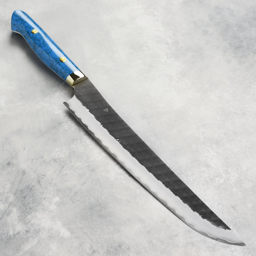 Nigara SG2 Kurouchi Tsuchime 10.6" Sakimaru Sujihiki, Blue Turquoise