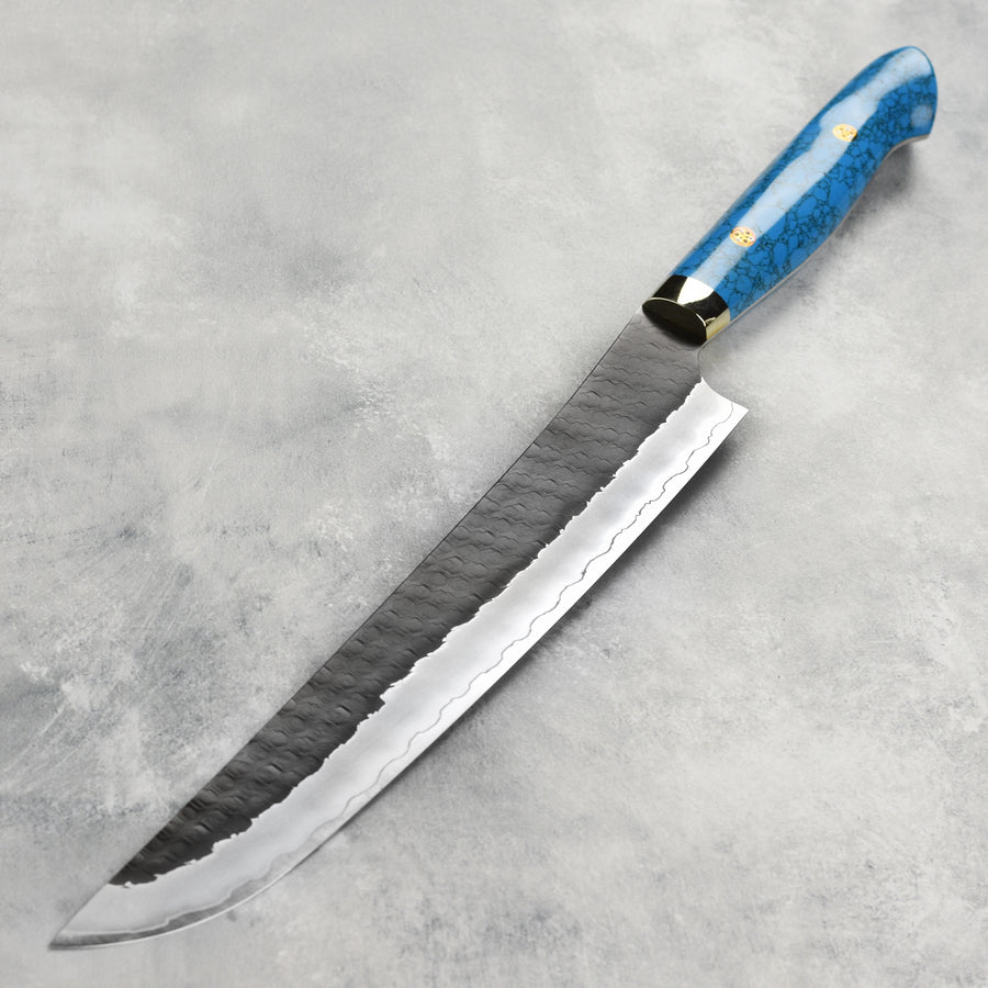 Nigara SG2 Kurouchi Tsuchime 10.6" Sakimaru Sujihiki, Blue Turquoise