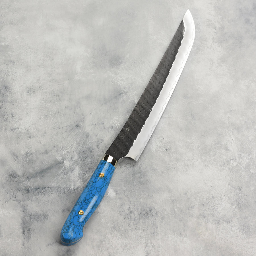 Nigara SG2 Kurouchi Tsuchime 10.6" Sakimaru Sujihiki, Blue Turquoise