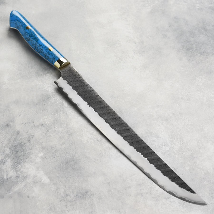 Nigara SG2 Kurouchi Tsuchime 11.8" Sakimaru Sujihiki, Blue Turquoise