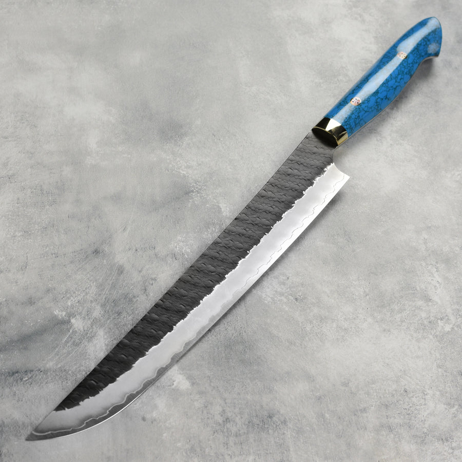 Nigara SG2 Kurouchi Tsuchime 11.8" Sakimaru Sujihiki, Blue Turquoise