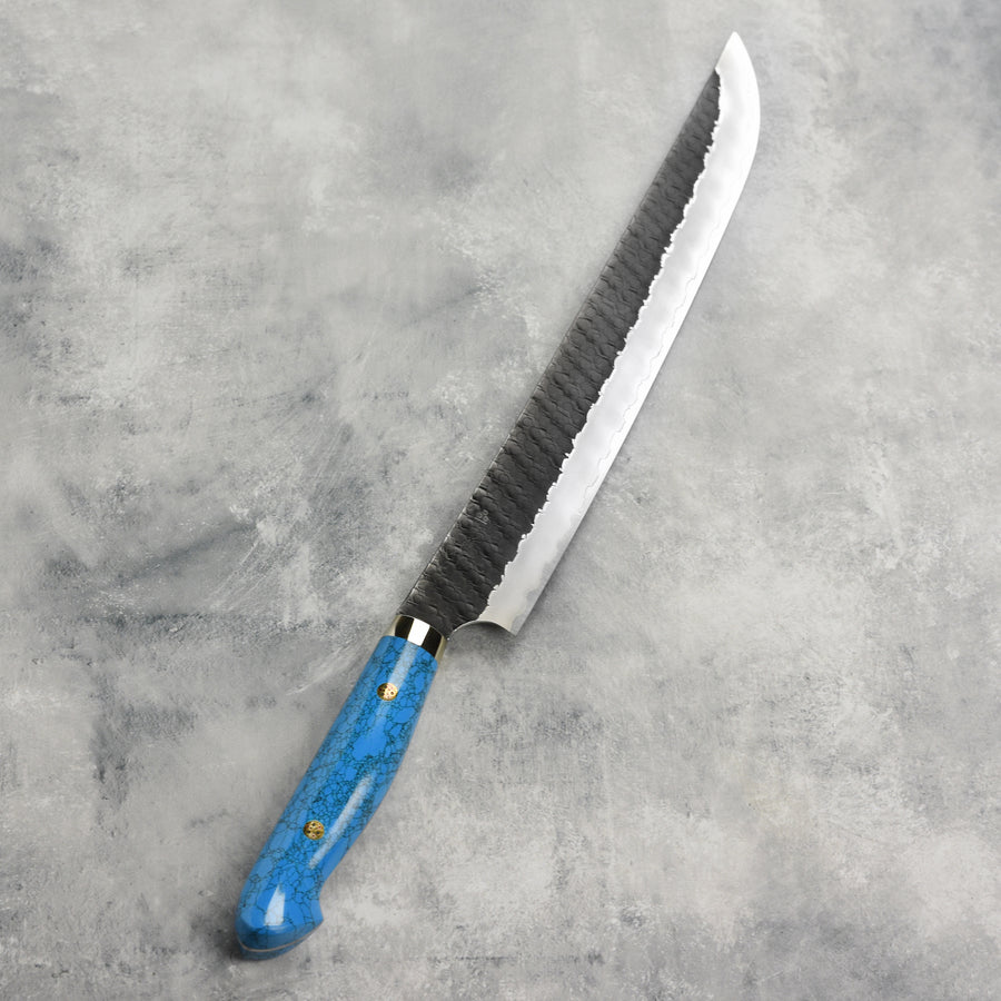 Nigara SG2 Kurouchi Tsuchime 11.8" Sakimaru Sujihiki, Blue Turquoise