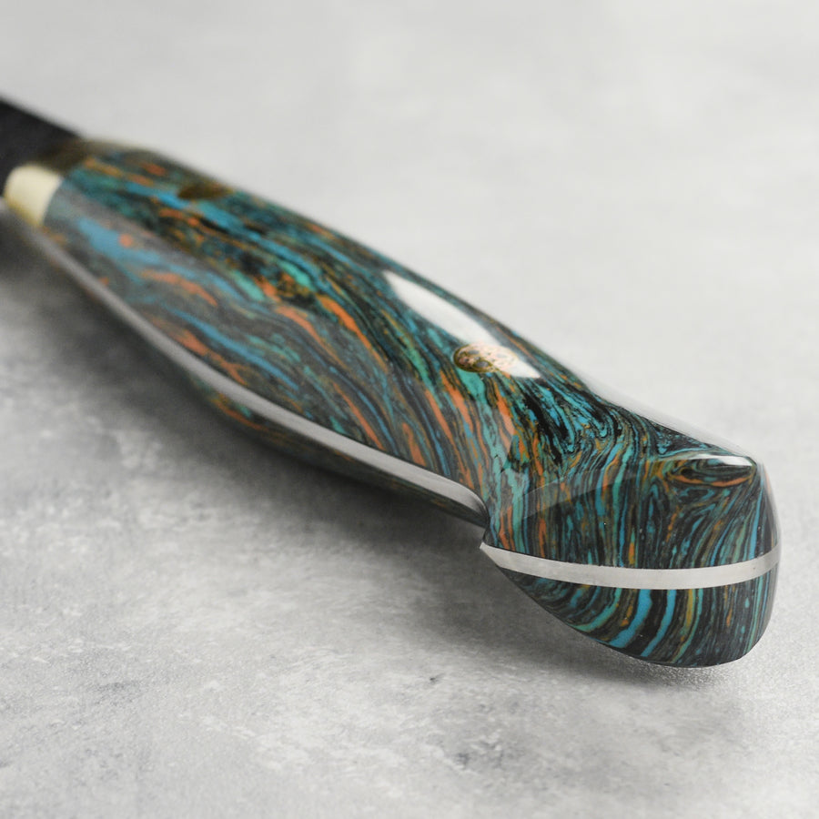 Nigara SG2 Kurouchi Tsuchime 10.6" Sakimaru Sujihiki, Striped Turquoise