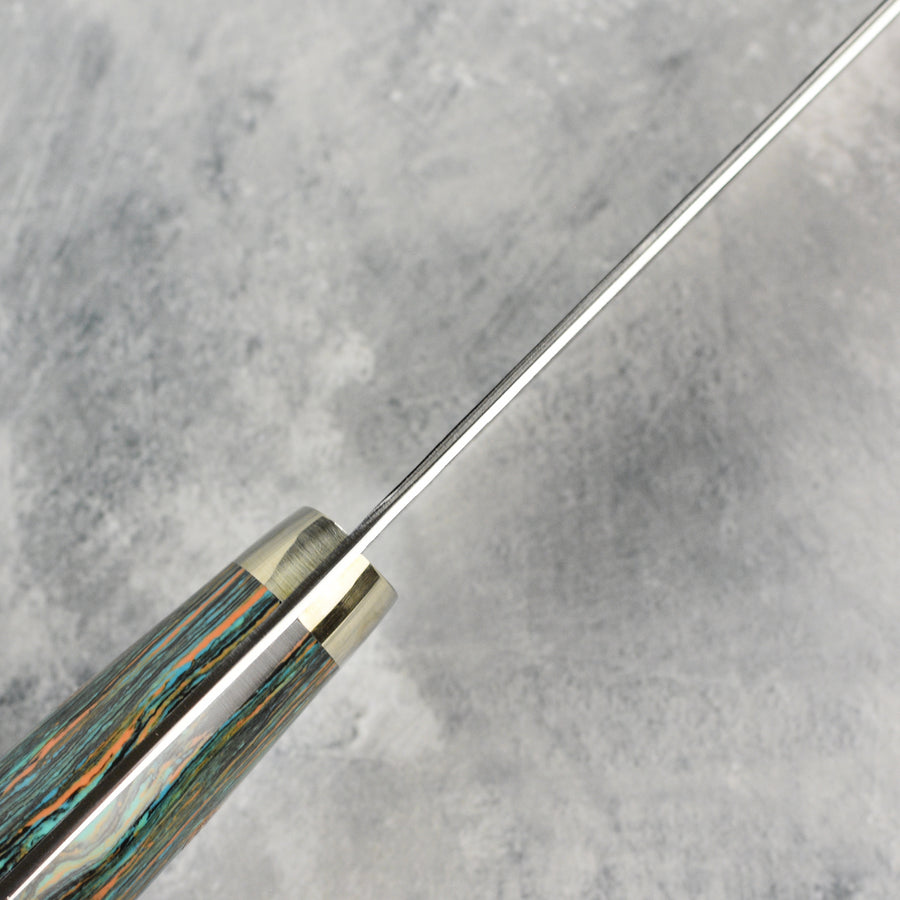 Nigara SG2 Kurouchi Tsuchime 10.6" Sakimaru Sujihiki, Striped Turquoise