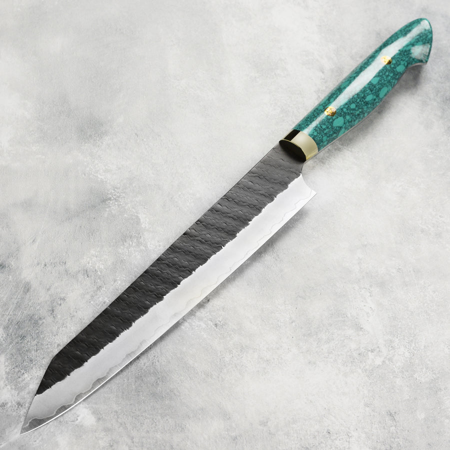 Nigara SG2 Kurouchi Tsuchime 10" Kiritsuke Sujihiki, Green Turquoise