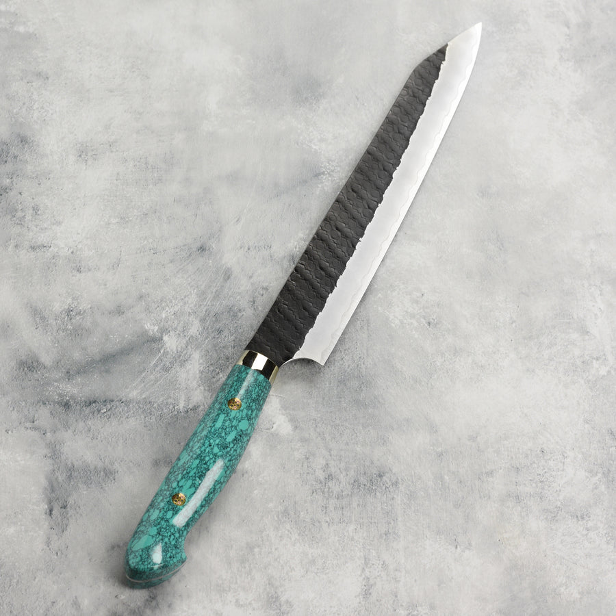 Nigara SG2 Kurouchi Tsuchime 10" Kiritsuke Sujihiki, Green Turquoise