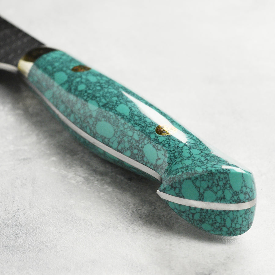 Nigara SG2 Kurouchi Tsuchime 10" Kiritsuke Sujihiki, Green Turquoise