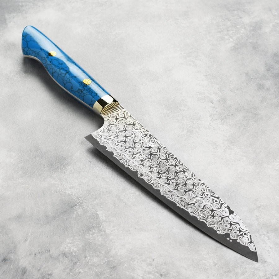 Nigara Anmon SG2 Damascus 8.25" Gyuto, Blue Turquoise