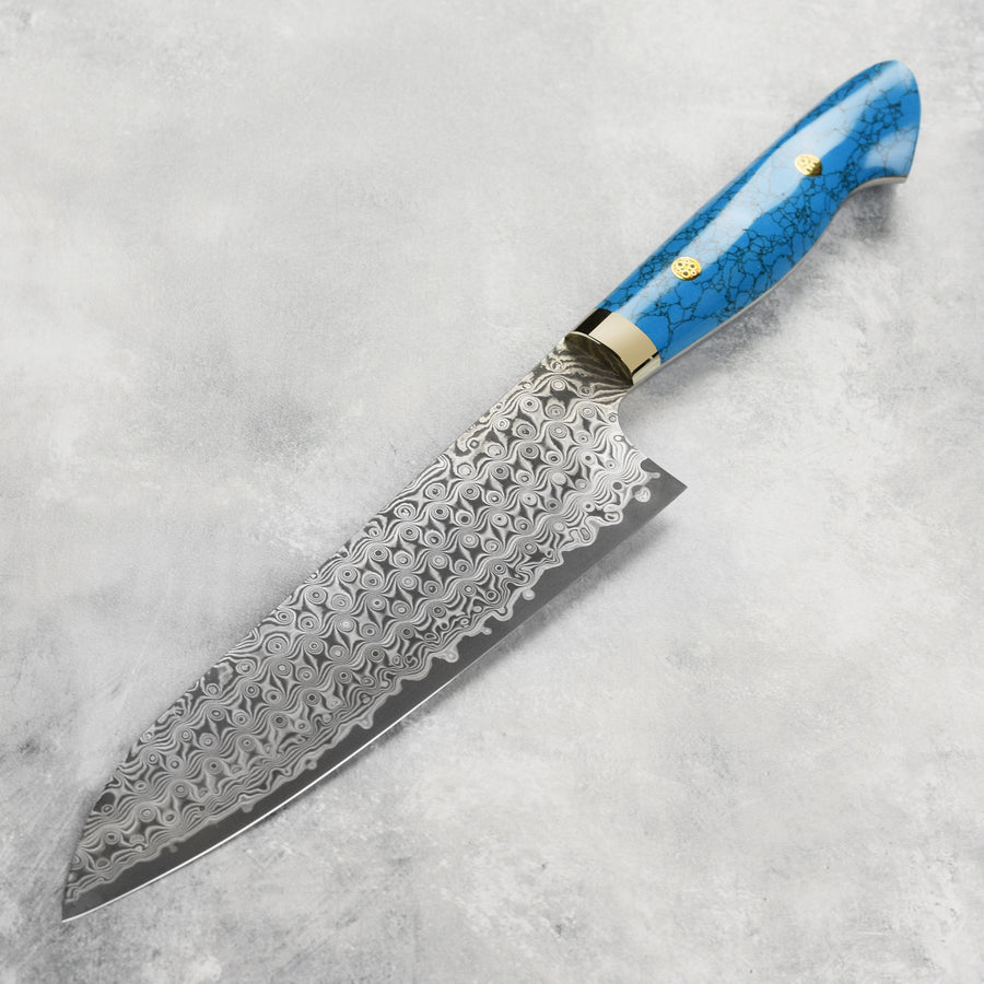 Nigara Anmon SG2 Damascus 8.25" Gyuto, Blue Turquoise