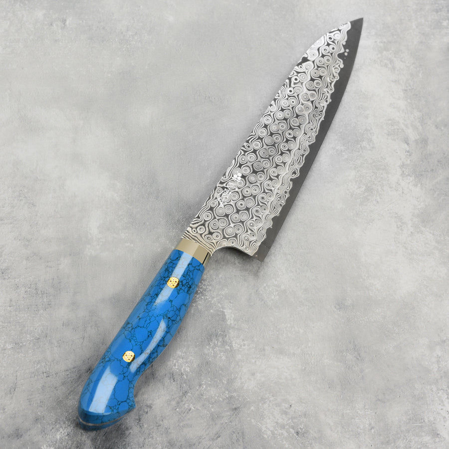 Nigara Anmon SG2 Damascus 8.25" Gyuto, Blue Turquoise