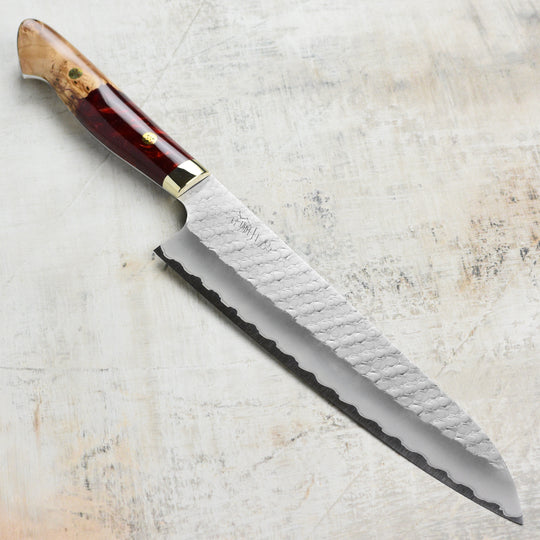 Nigara SG2 Migaki Tsuchime 9.4" Gyuto, Crimson Acrylic