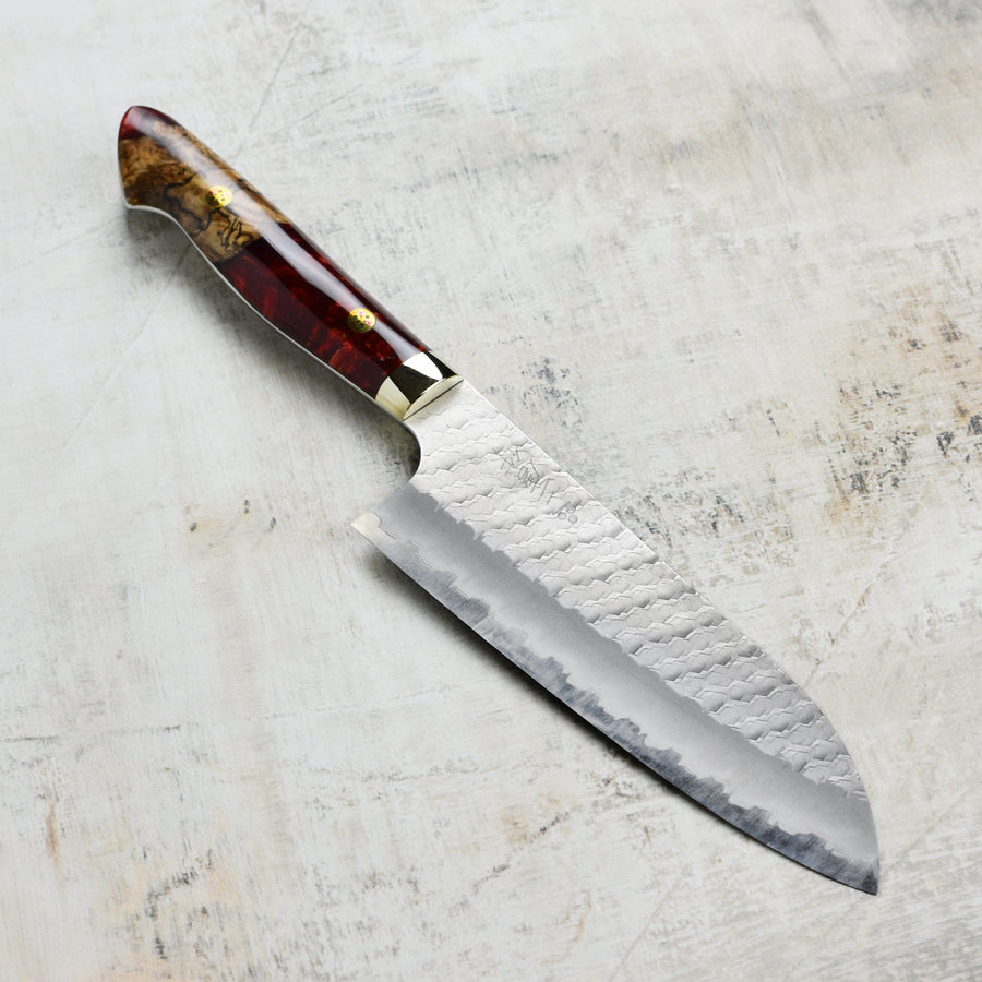 Nigara SG2 Migaki Tsuchime 7" Santoku, Crimson Acrylic