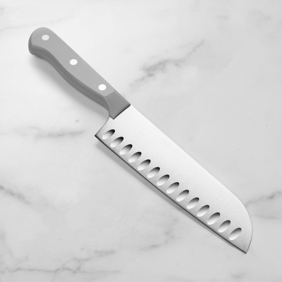 Wusthof Gourmet 7" Hollow Edge Santoku Knife, Grey Handle