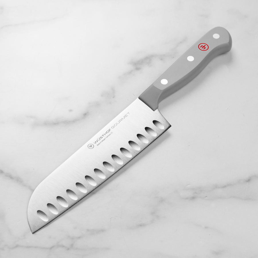 Wusthof Gourmet 7" Hollow Edge Santoku Knife, Grey Handle