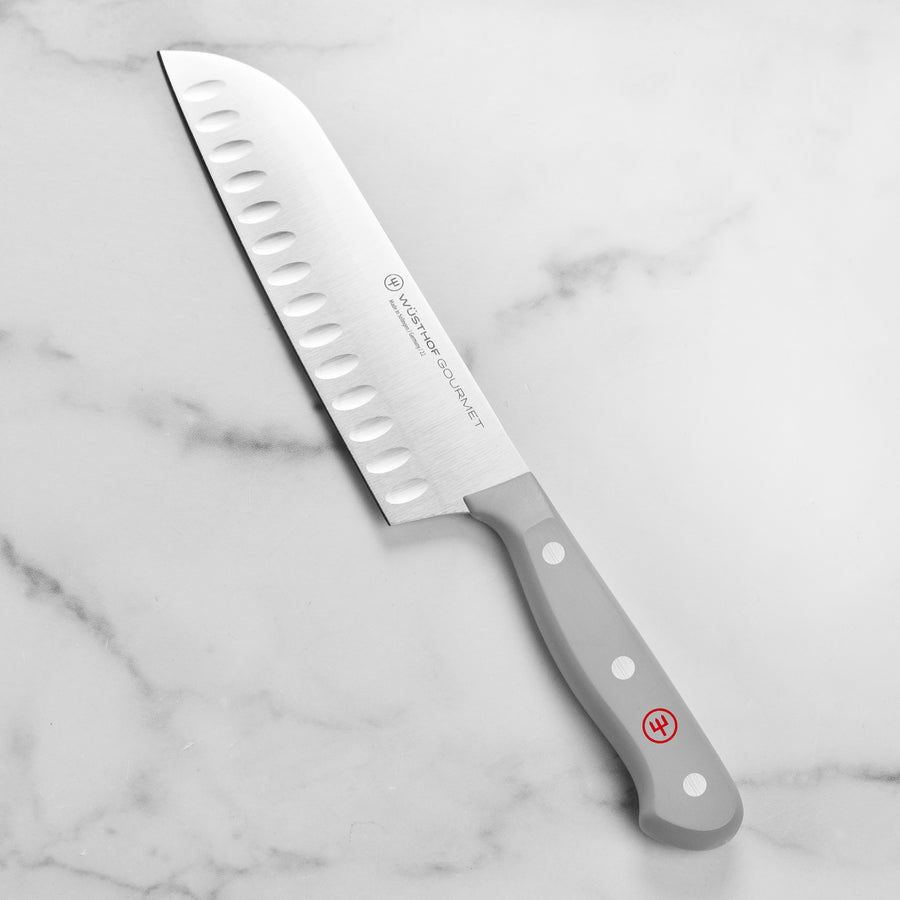 Wusthof Gourmet 7" Hollow Edge Santoku Knife, Grey Handle