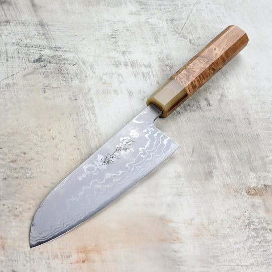 Shiro Kamo Shirogami #2 Damascus 6.5" Santoku