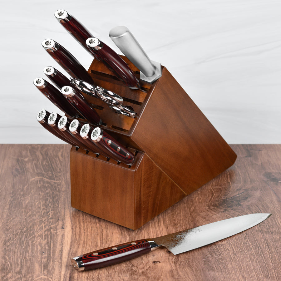 Yaxell Super Gou SG2 16 Piece Acacia Knife Block Set