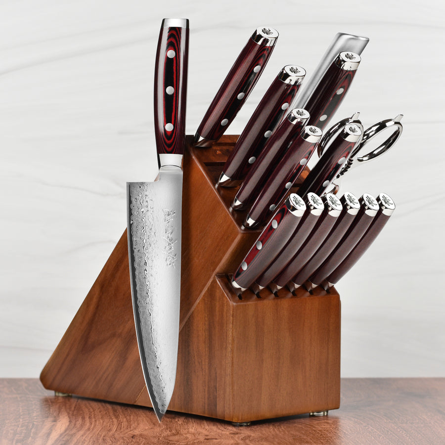 Yaxell Super Gou SG2 16 Piece Acacia Knife Block Set