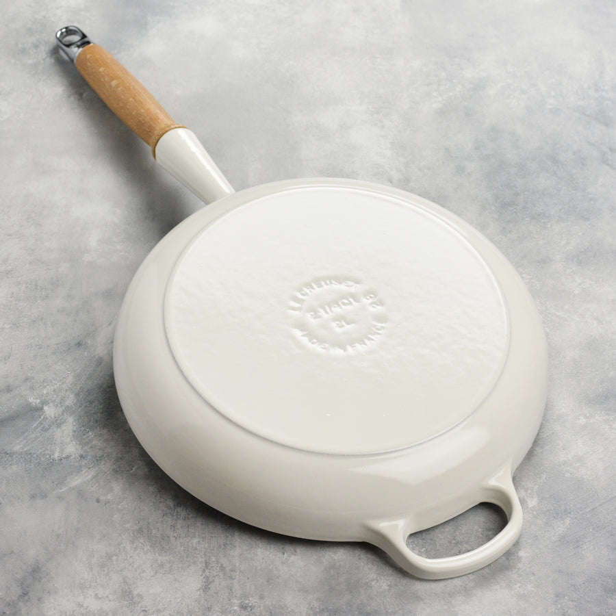 Le Creuset Cast Iron 10.25" White Fry Pan with Wood Handle