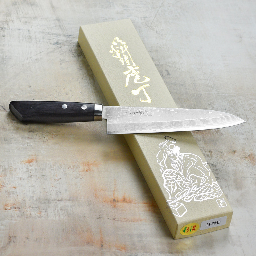 Masutani VG10 Damascus 7" Gyuto, Black Handle