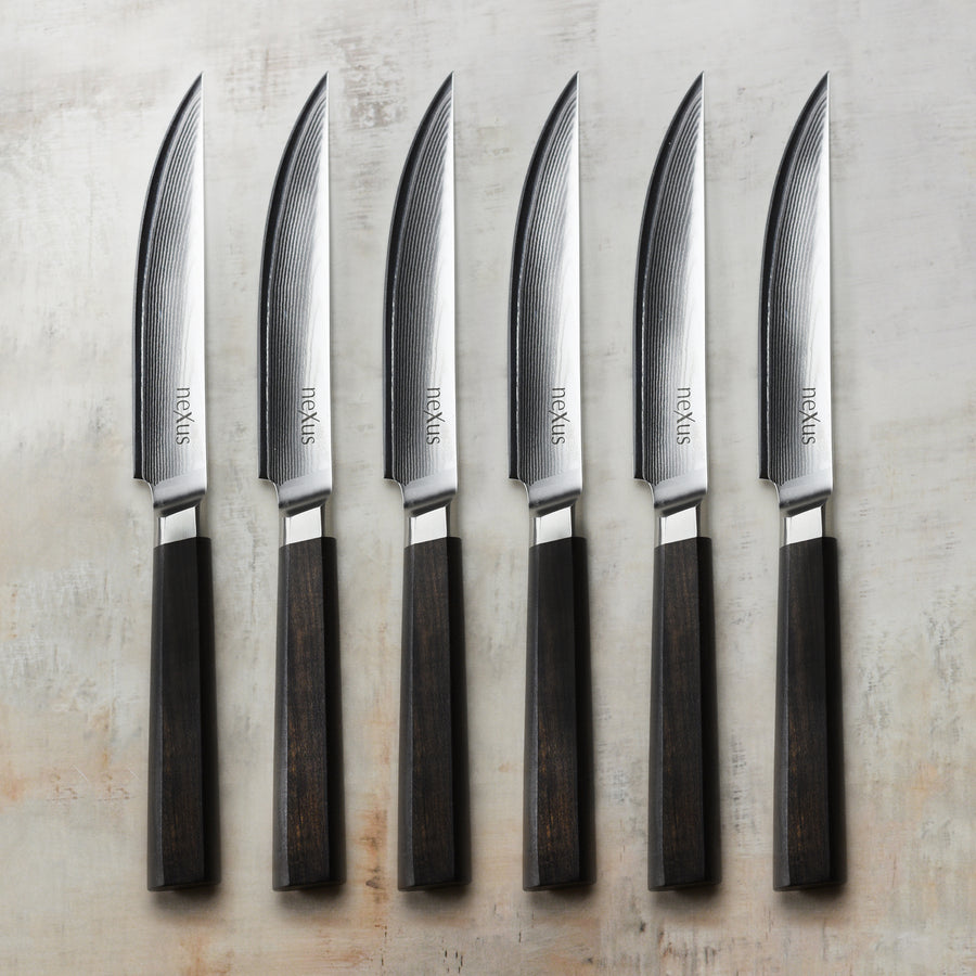 Nexus 6 Damascus Steak Knife Set with Case