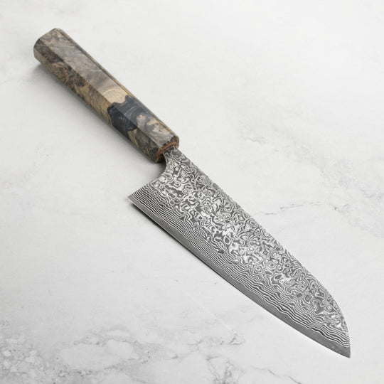 Saji SG2 Black Damascus 7" Santoku, Stabilized Birch