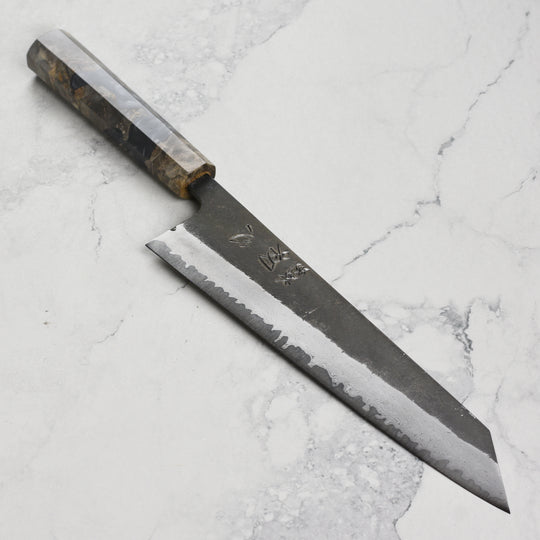 Hatsukokoro Shinkiro Aogami Super Kurouchi Damascus 9.4" Kiritsuke, Stabilized Birch