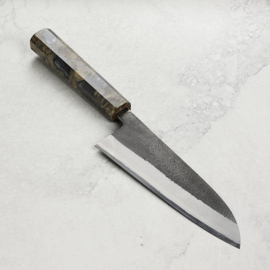 Yoshikane Shirogami #2 Kurouchi Stainless Clad 6.5" Santoku