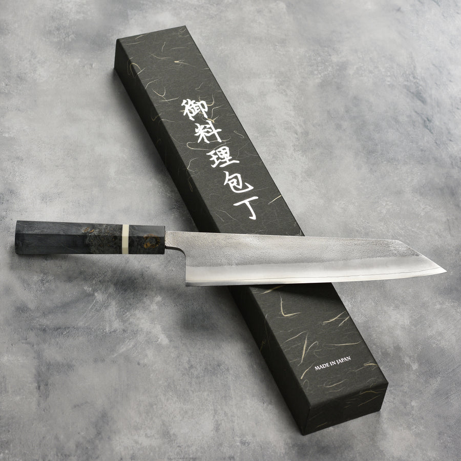 Yoshikane SKD Nashiji Stainless Clad 9.4" Kiritsuke, Stabilized Birch