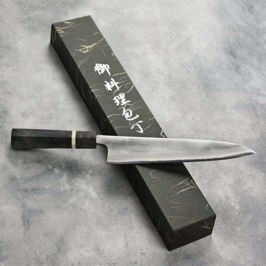 Yoshikane Shirogami #2 Nashiji Stainless Clad 9.4" Gyuto, Stabilized Birch