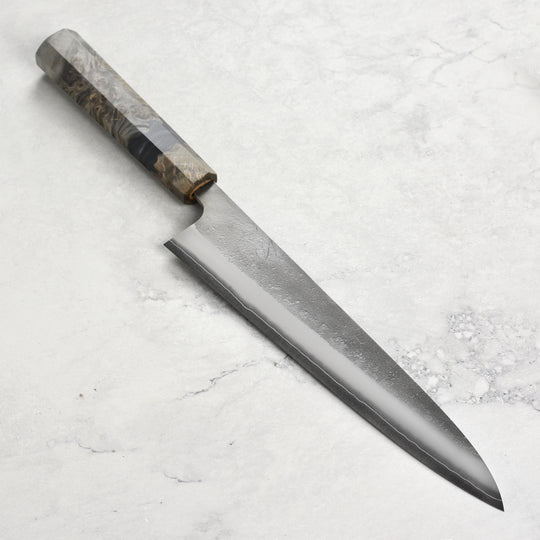 Yoshikane SKD Nashiji Stainless Clad 9.4" Gyuto, Stabilized Birch