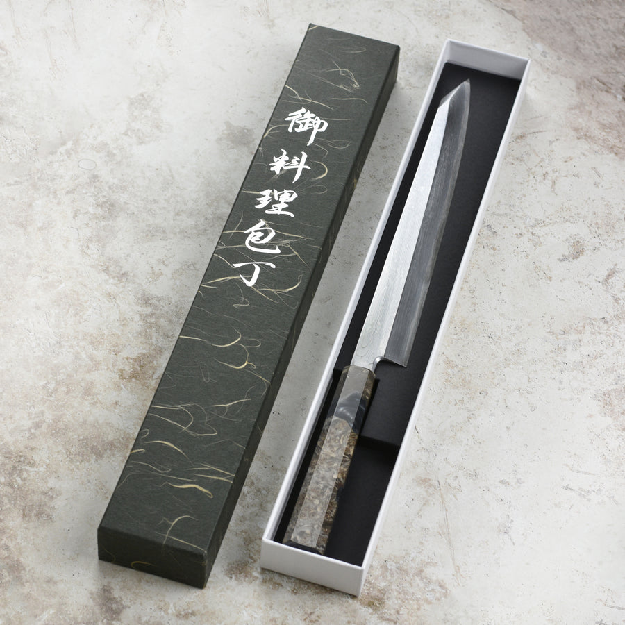 Nakagawa Aogami #1 Damascus Single Bevel Kiritsuke Yanagiba - 10.6