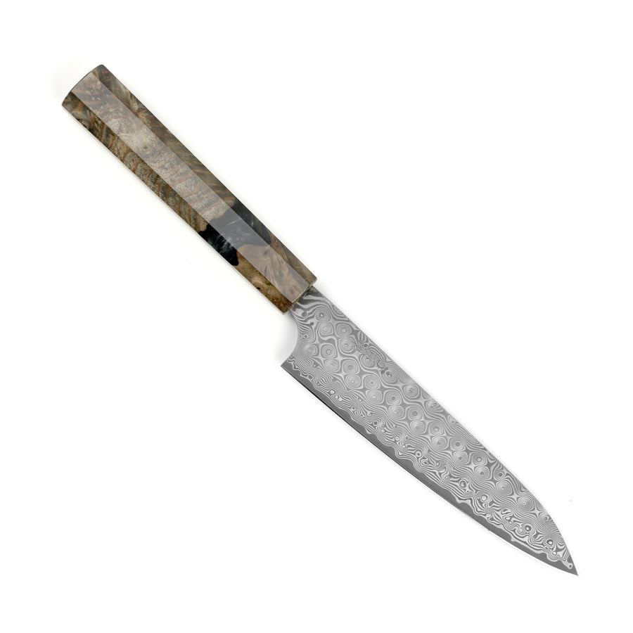 Nigara Anmon SG2 Stainless Damascus Petty, 150mm, Stabilized Birch