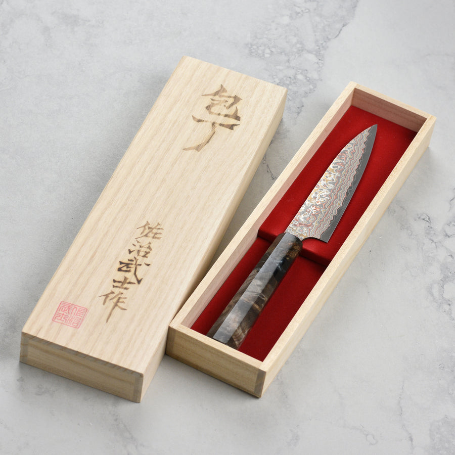 Takeshi Saji Rainbow Damascus Petty Knife 130mm (5.1