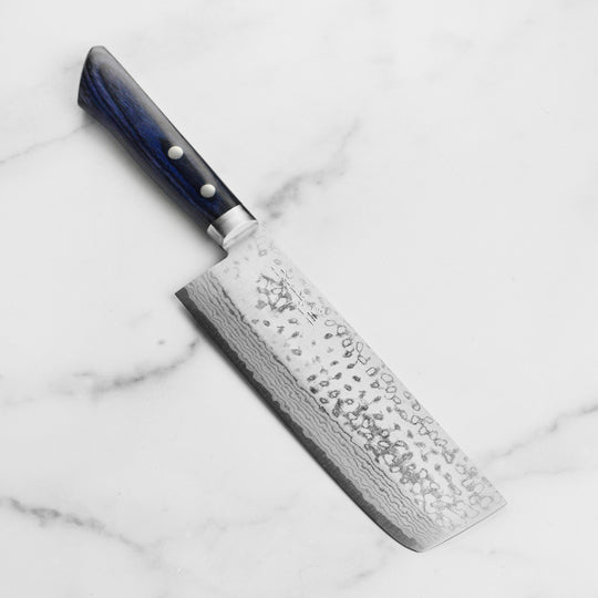 Masutani VG10 Damascus 6.7" Tall Nakiri, Blue Handle