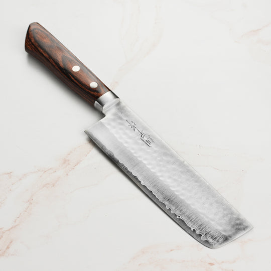 Masutani VG1 Hammered 6.7" Nakiri, Brown Handle