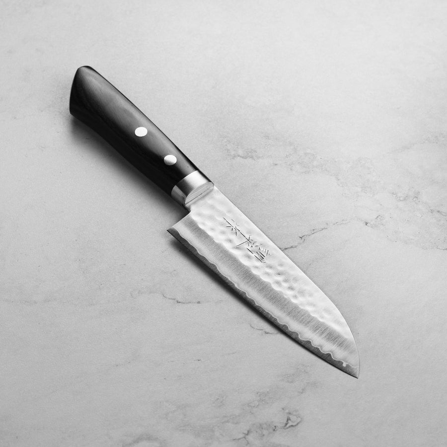 Masutani VG1 Hammered 5" Santoku, Black Handle