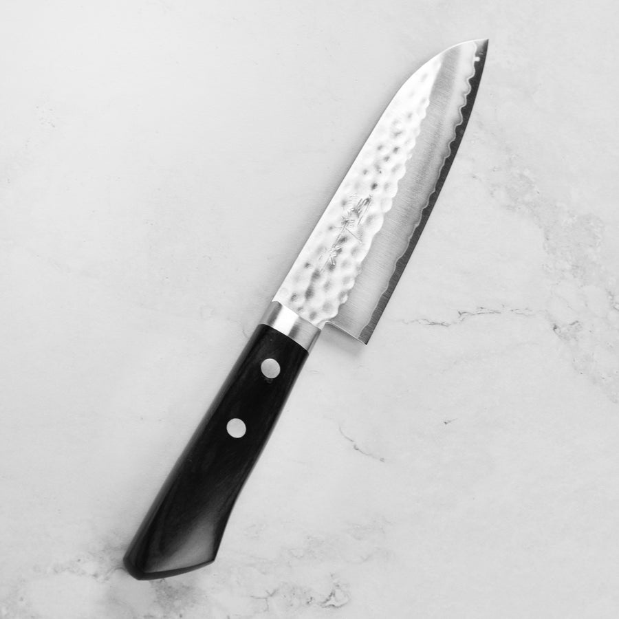 Masutani VG1 Hammered 5" Santoku, Black Handle