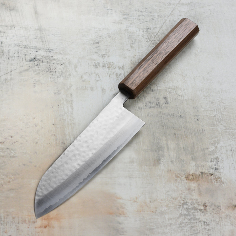 Masutani VG1 Hammered 6.7" Santoku, Octagonal Walnut Handle