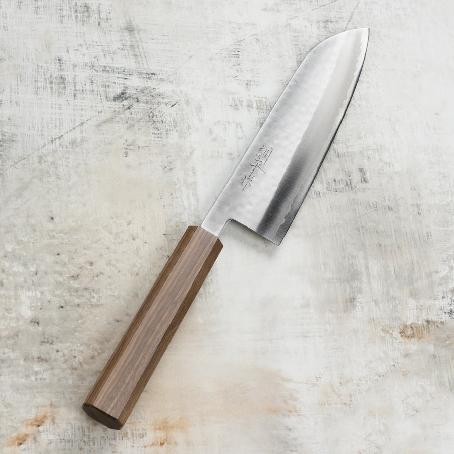 Masutani VG1 Hammered 6.7" Santoku, Octagonal Walnut Handle