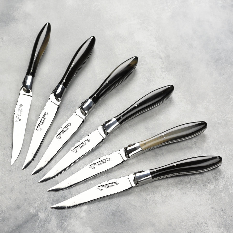 Laguiole en Aubrac 6 Piece Stainless Steel Steak Knife Set with Solid Horn Handles