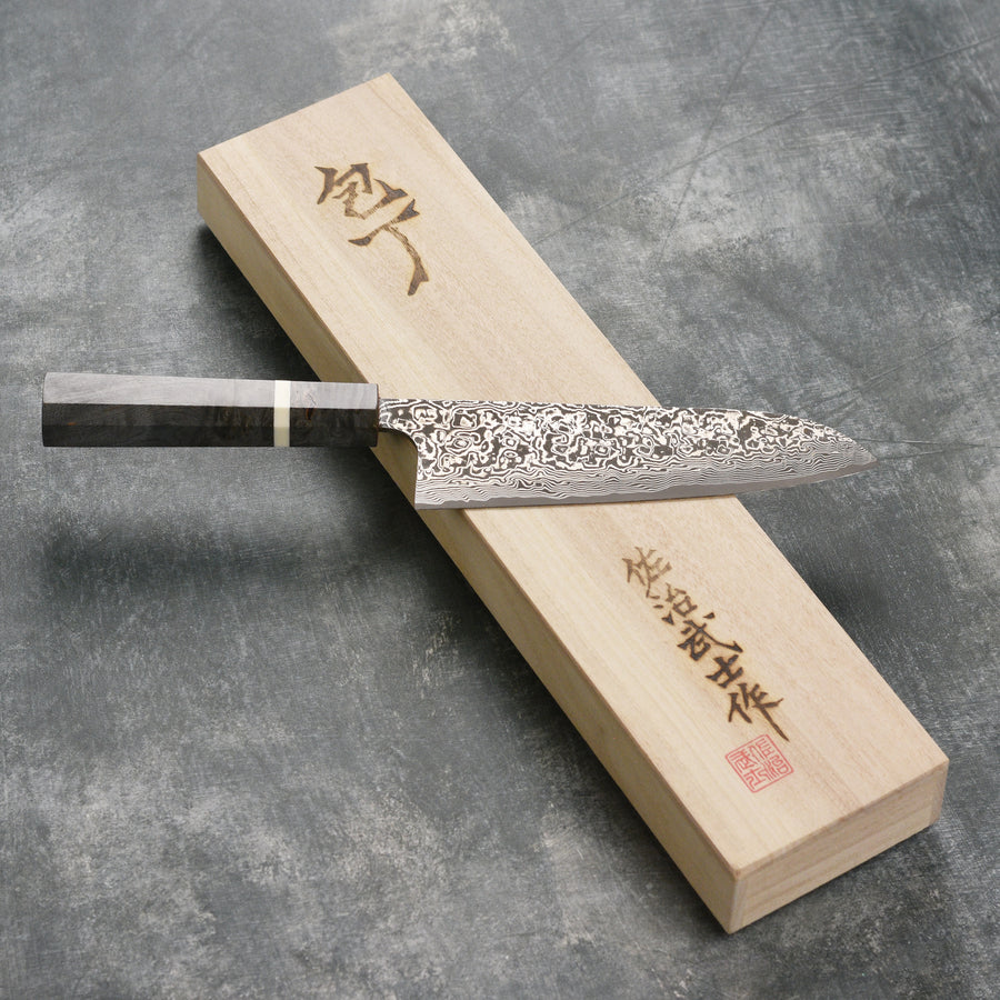 Black Damascus Japanese Santoku Knife by Saji