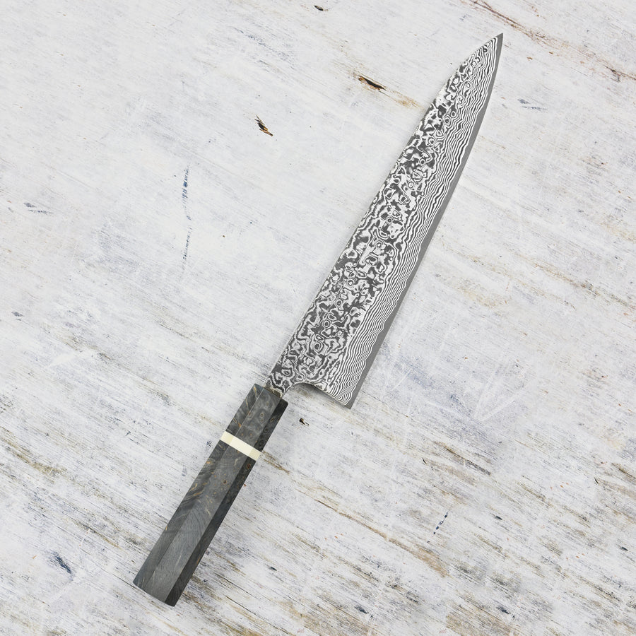 Saji SG2 Black Damascus 9.4" Gyuto, Stabilized Birch