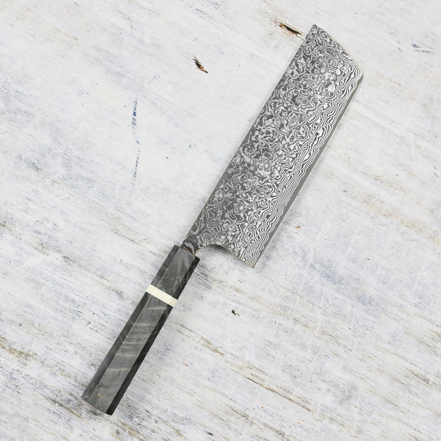 Saji SG2 Black Damascus 6.7" Nakiri, Stabilized Birch