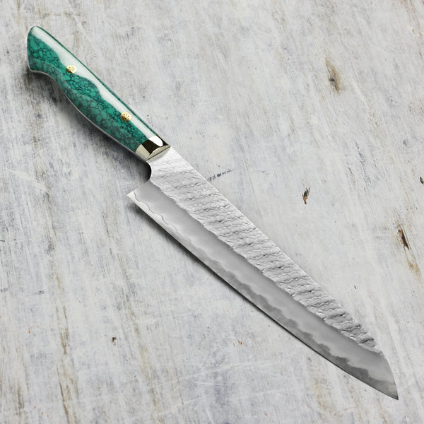 Nigara SG2 Migaki Tsuchime Gyuto, Green Turquoise 9.4