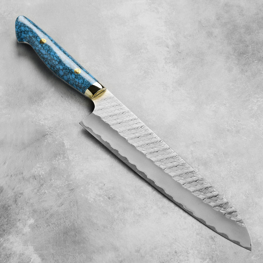 Nigara SG2 Migaki Tsuchime 9.4" Gyuto, Blue Turquoise