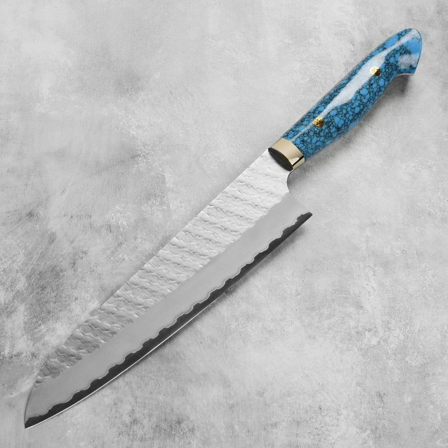 Nigara SG2 Migaki Tsuchime 9.4" Gyuto, Blue Turquoise