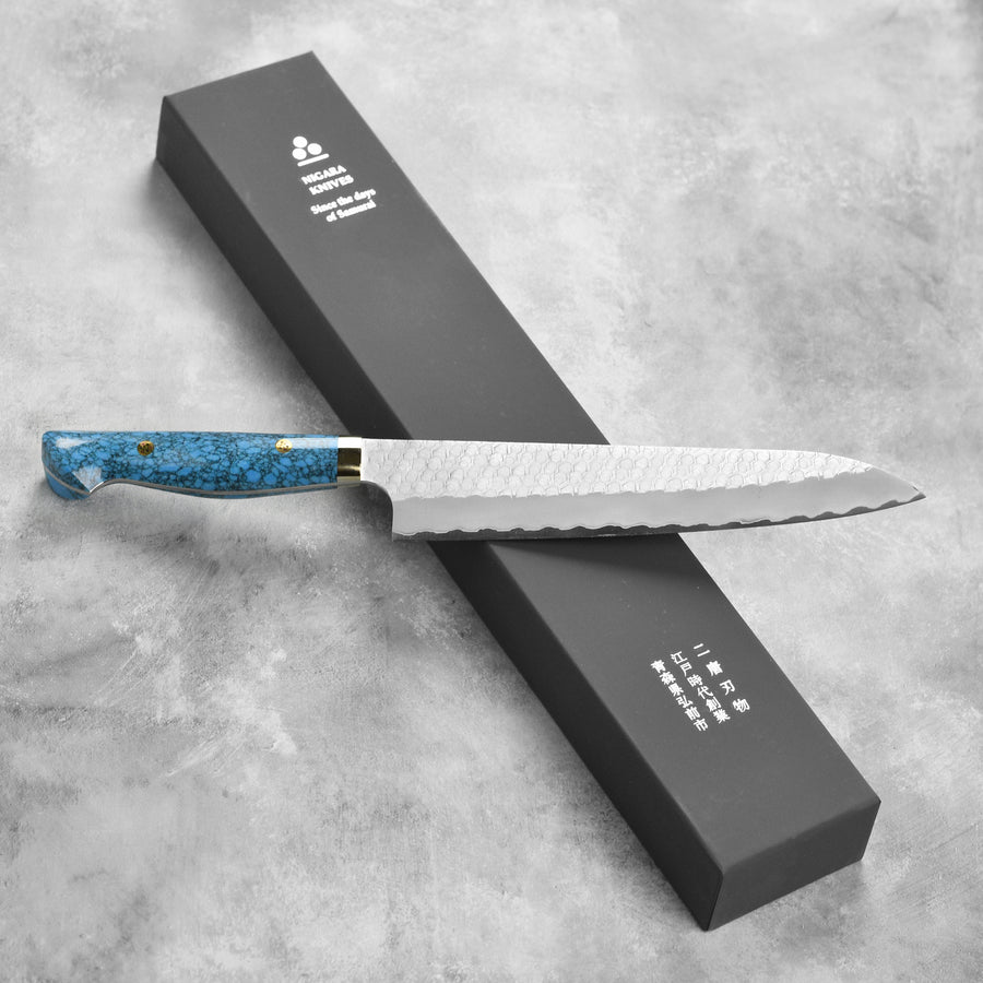 Nigara SG2 Migaki Tsuchime 9.4" Gyuto, Blue Turquoise