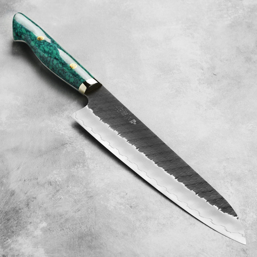 Nigara SG2 Kurouchi Tsuchime 9.4" Gyuto, Green Turquoise