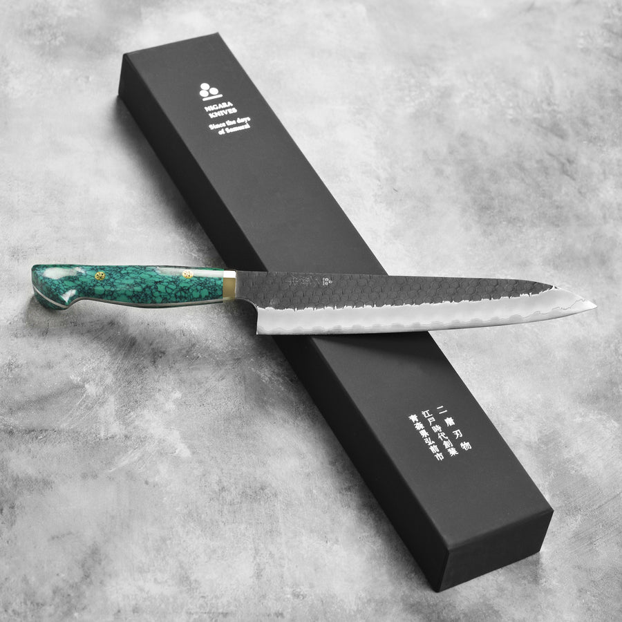 Nigara SG2 Kurouchi Tsuchime 9.4" Gyuto, Green Turquoise